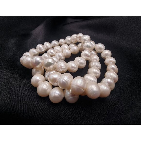Freshwater Pearl Stretch Bracelets Set Of 3 Elegant White Beaded Jewelry For Wom - Picture 4 of 6